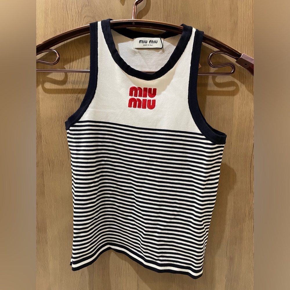 Miu Miu Black and White Striped Tank Top